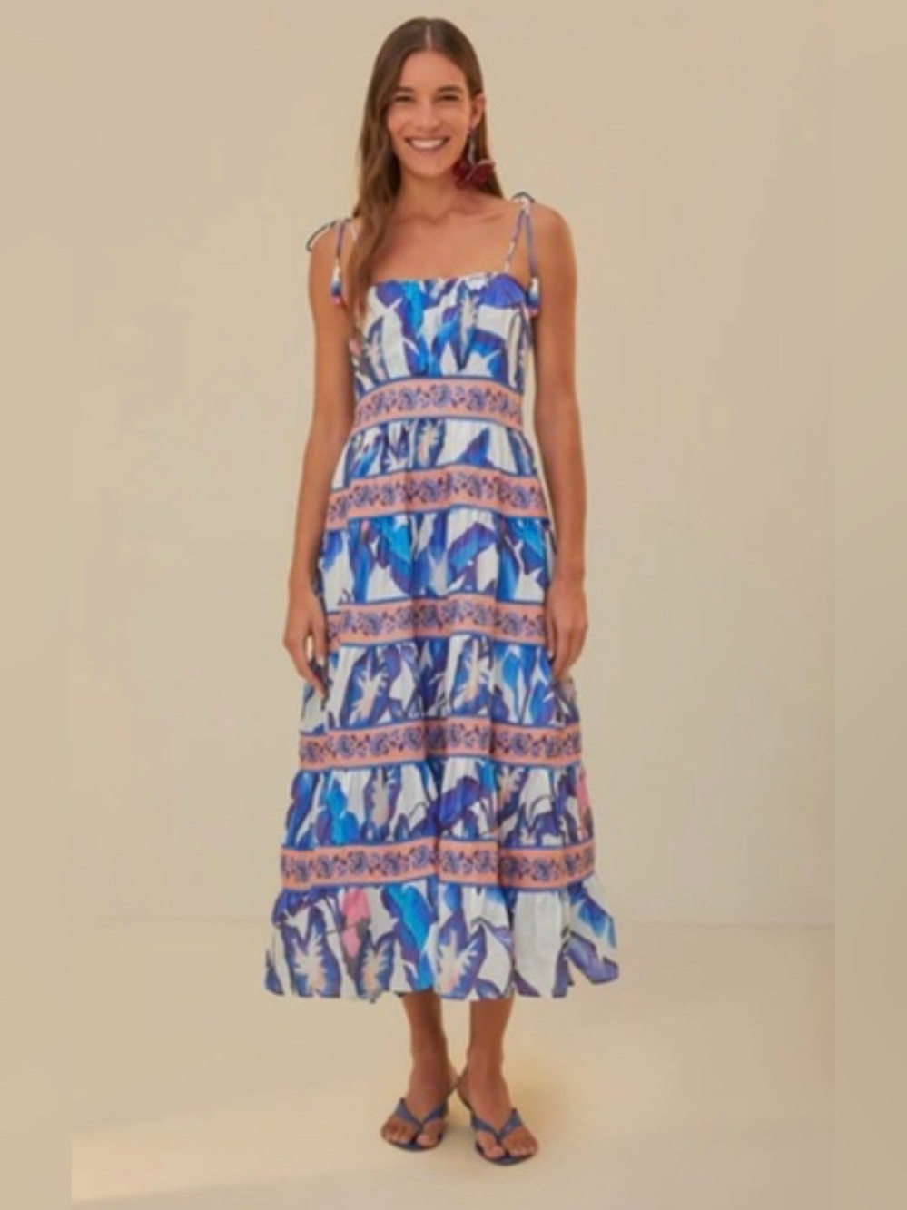 FARM Rio Blue Foliage Cotton Midi Dress Boho
Floral Print Tie Straps Size Medium